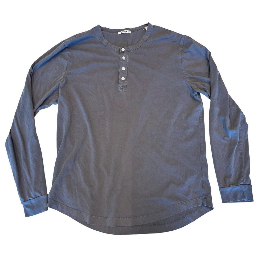 Buck Mason 100% Cotton Long Sleeve Curved Hem Henley Men Large Gray Pima Soft